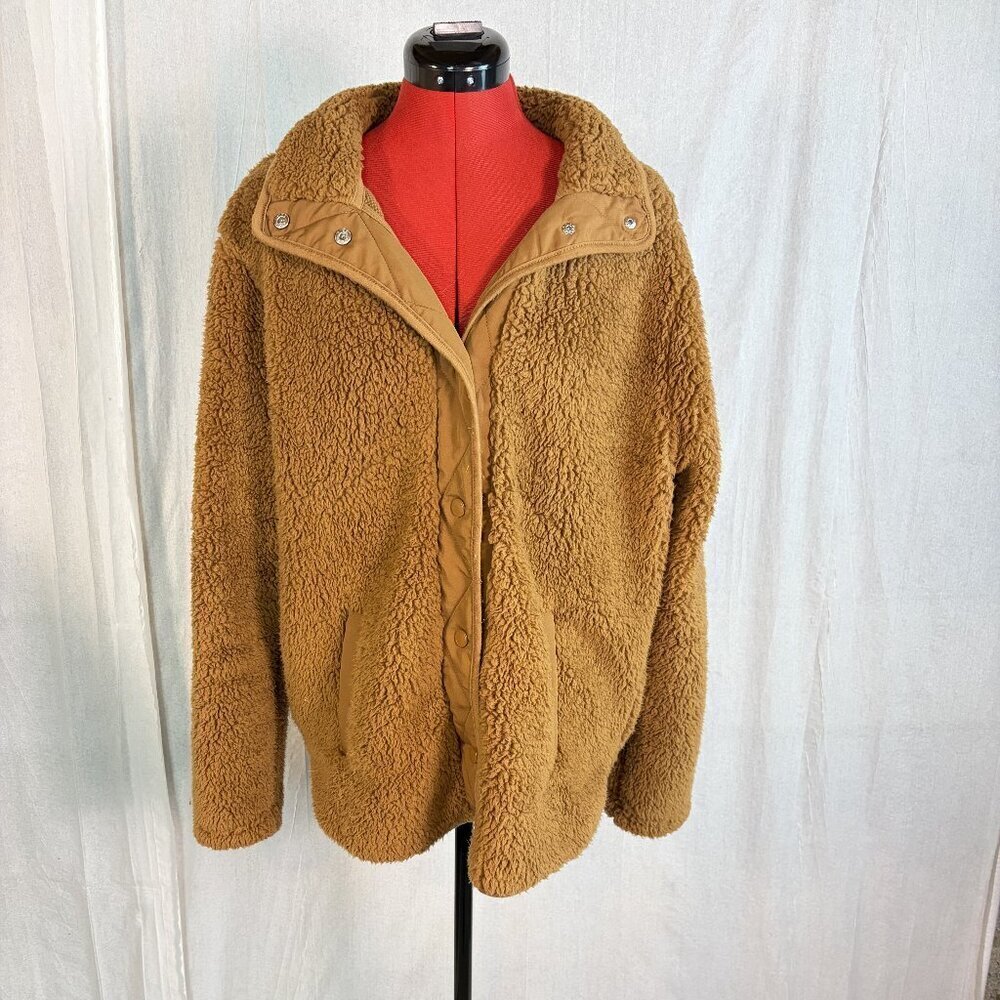 Member's Mark Jacket Womens Size Large Brown Cozy Sherpa Fleece Button Snaps